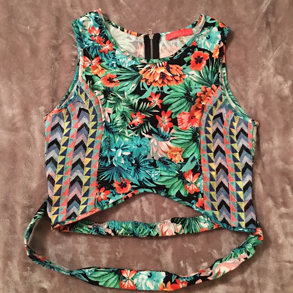 Lulumari tropical print cutout crop top